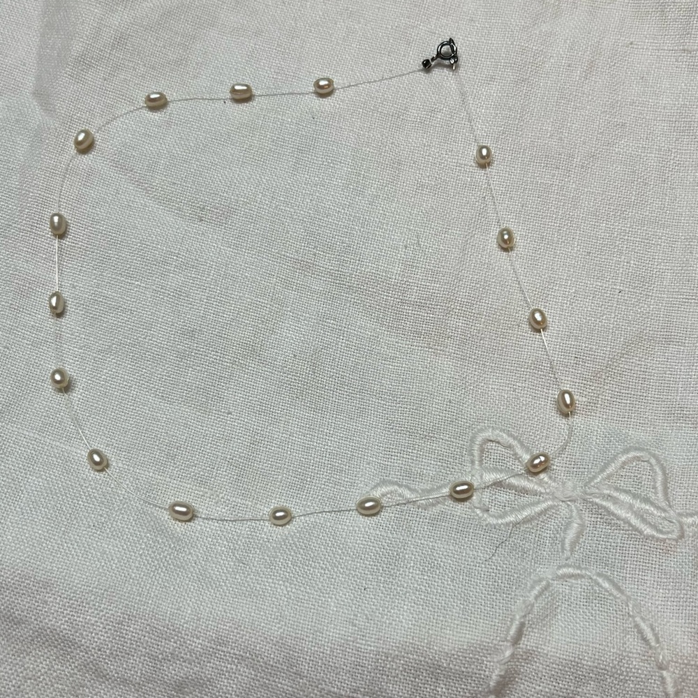 Elegant‎ Floating Pearl Necklace Silver Clasp